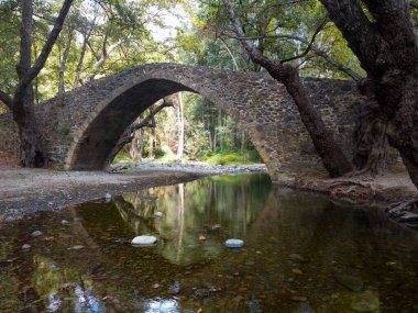 Kıbrıs Rum Kesimi 'nin yeşil Troodos dağlarında bulunan Ortaçağ Venedik taş kemer köprüsü