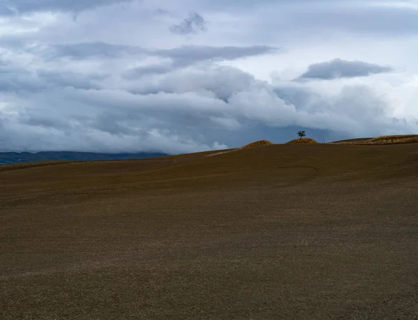 Widok Wzgórza Toskanii Włochy Toskańskie Krajobrazy Zaoranymi Polami Pochmurną Jesień — Zdjęcie stockowe