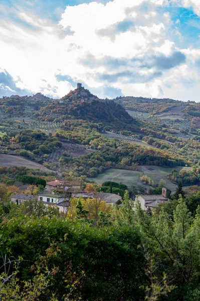 Caminhadas Colinas Perto Bagno Vignoni Vista Sobre Rocco Toscana Itália — Fotografia de Stock