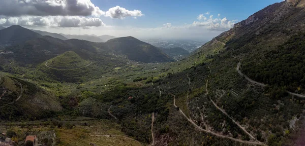 Vista Aérea Sobre Parque Nacional Verde Monti Aurunci Com Plantações — Fotografia de Stock