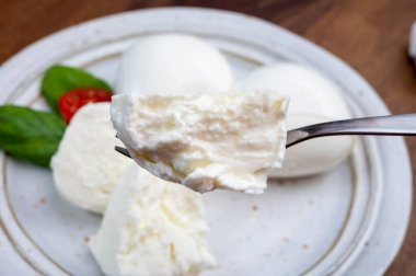 Taze İtalyan peyniri mozzarella di buffalo şok tabancası.