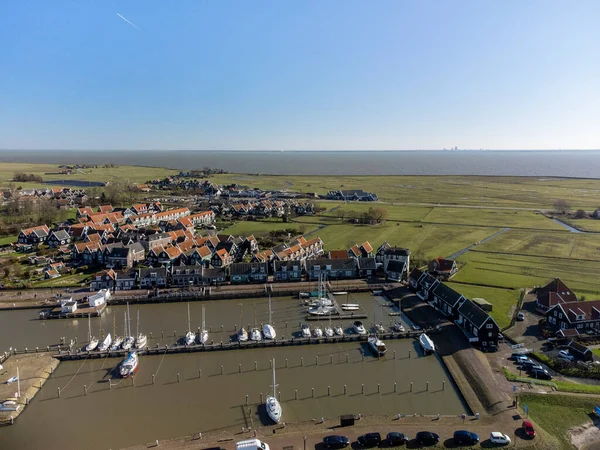 Uitzicht Vanuit Lucht Klein Nederlands Stadje Marken Met Houten Huizen — Stockfoto