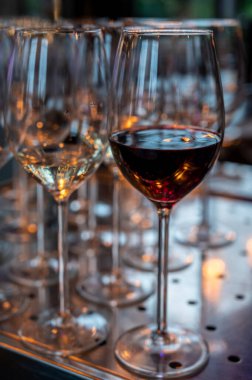 Barda parti ya da kutlama için bir sürü beyaz ve kırmızı şarap var.