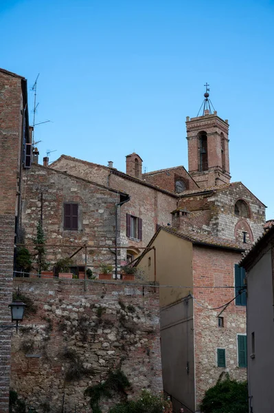 Vista Sobre Casas Muros Del Casco Antiguo Montepulciano Otoño Toscana —  Fotos de Stock