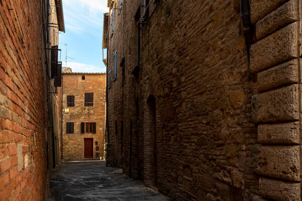 View on stone streets and houses in ancient town Montepulciano, Tuscany, Italy