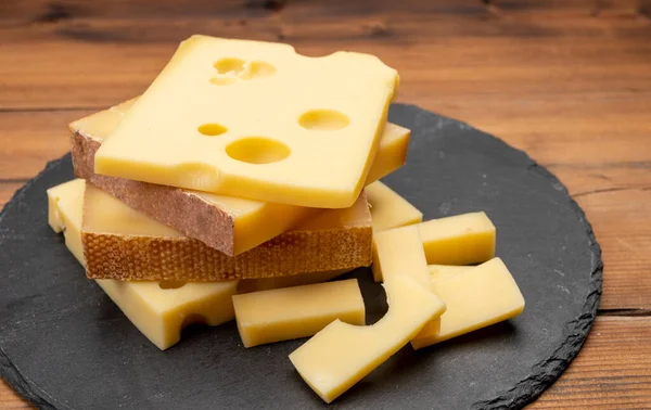 Collection Fromage Suisse Emmentaler Avec Trous Gruyere Appenzeller Fondue Cheeses — Photo