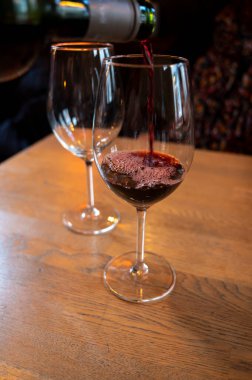 Bordeaux, Fransa 'dan bir bardak sek Fransız şarabı.