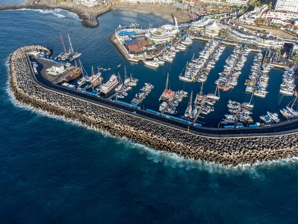 Uitzicht Vanuit Lucht Kustlijn Met Zandstranden Jachten Haven Puerto Colon — Stockfoto