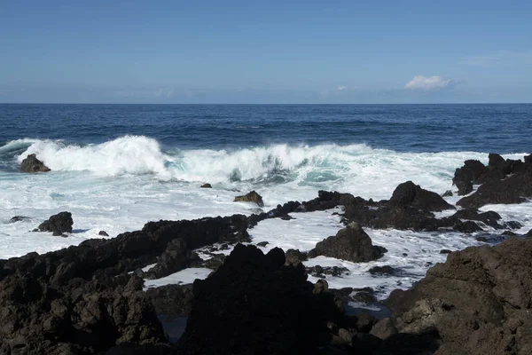 Visa Svarta Lavastenar Lilla Fiskebyn Punta Brava Nära Puerto Cruz — Stockfoto