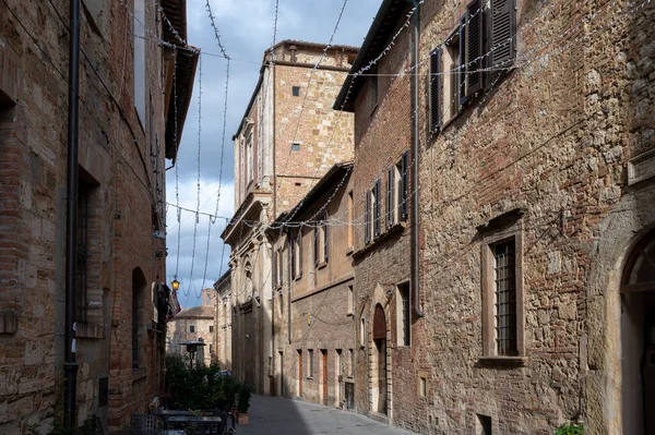 Vista Strade Case Pietra Nell Antica Città Montepulciano Toscana Italia — Foto Stock