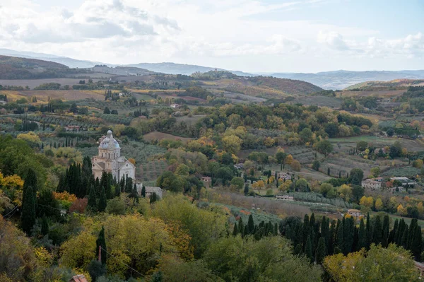 View Hills Vineyards Old Town Montepulciano Tuscany Autumn Italy — Stock Photo, Image