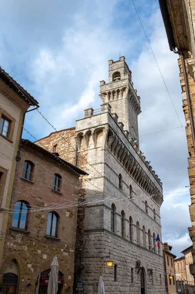 Vista Strade Case Pietra Nell Antica Città Montepulciano Toscana Italia — Foto Stock