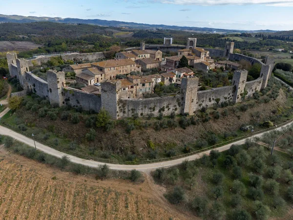 Vista Aeriel Volta Fortaleza Medieval Colina Monteriggione Toscana Itália — Fotografia de Stock