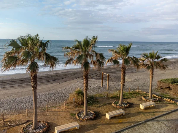 Пляжи Пальмами Torrox Costa Коста Дель Соль Андалусия Испания Апреле — стоковое фото