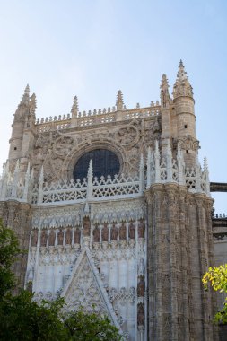 Eski tarihi Endülüs kasabası Seville, İspanya. Yazın Gotik Katedral Kilisesi 'nin mimari detaylarını incele