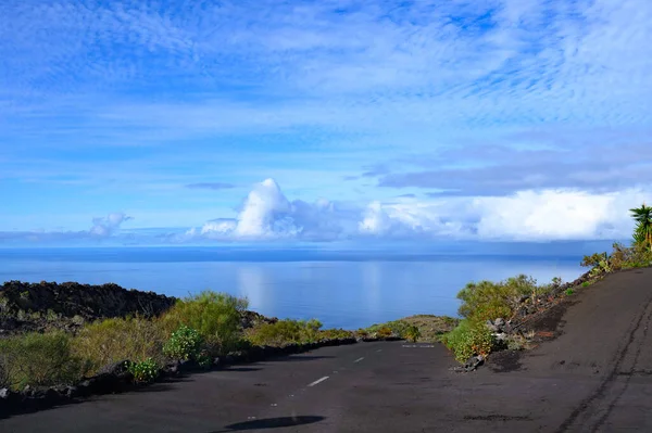 Viagem Carro Ilha Palma Vista Antiga Estrada Asfalto Para Oceano — Fotografia de Stock