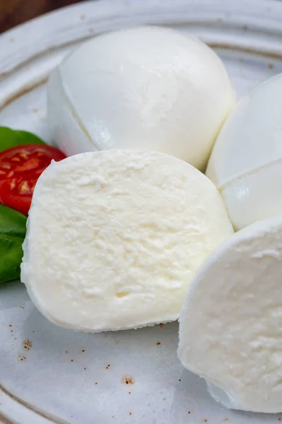 Degustacja Świeżego Włoskiego Sera Mozzarella Bawół Zbliżenie — Zdjęcie stockowe