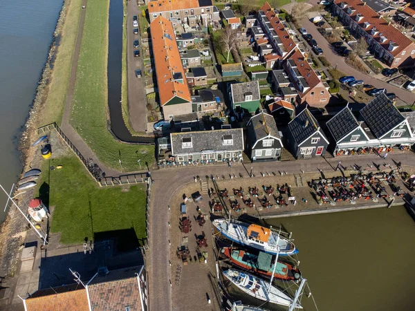 Vista Aerea Sulla Piccola Città Olandese Marken Con Case Legno — Foto Stock