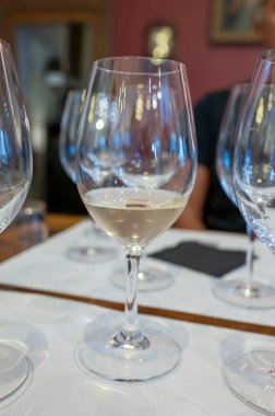 Eski şehir Montepulciano, Tuscany, İtalya 'da şarap tatma turu