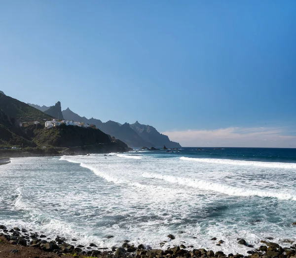Panoramatický Výhled Lávové Skály Laya Almaciga Modrý Atlantický Oceán Národní — Stock fotografie