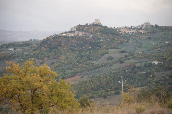 View Hills Rocco Tuscany Italy Tuscan Landscape Cypress Trees Vineyards — Stock Photo, Image