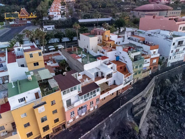 Aerial View Colorful Houses Black Lava Rocks Small Fisherman Village — Stock Photo, Image