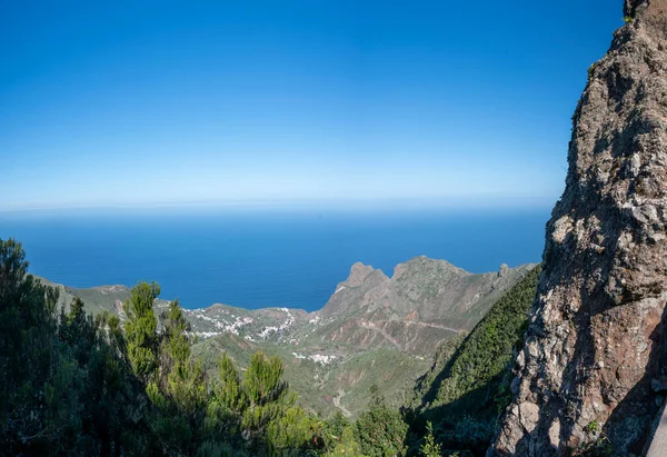 stock image Panoramic view on green mountains of Anaga national park, North of Tenerife, Canary islands, Spain in winter