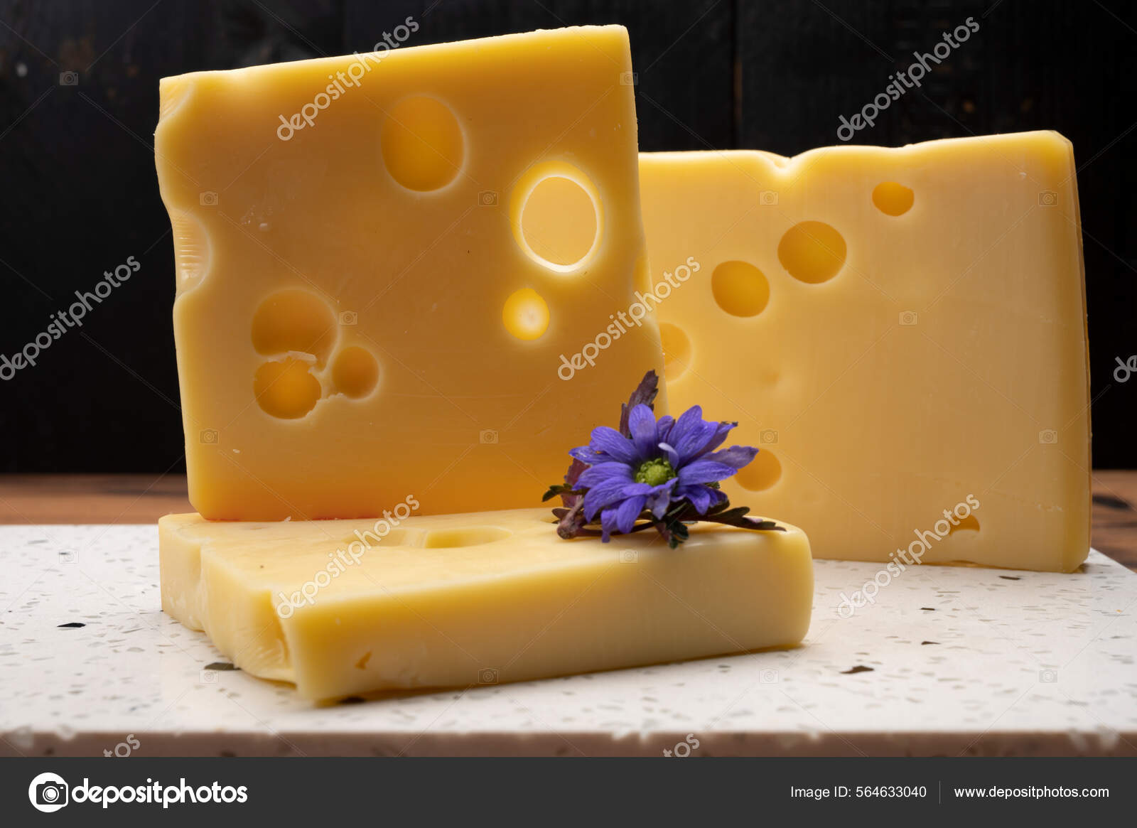 Swiss Cheese Collection Yellow Emmentaler Emmental Cheese Holes Stock