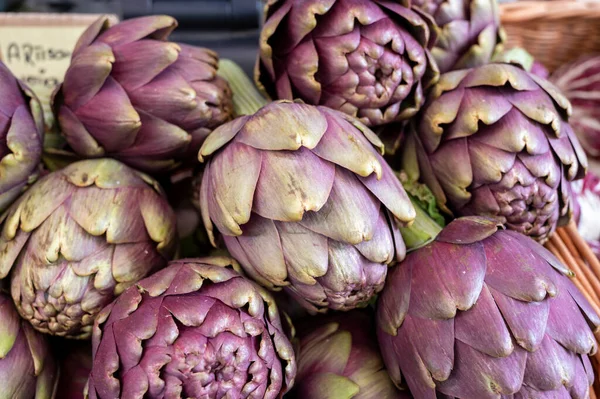 Heads Fresh Organic Artichoke Flowers Edible Vegetables Purple Romanesco Artichokes — ストック写真