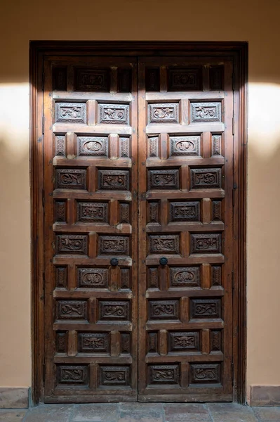 Example Medieval Geometrical Ornaments Old Wooden Doors Granada Andalusia Spain — Stock fotografie