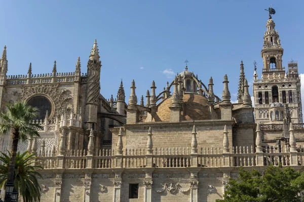 Eski tarihi Endülüs kasabası Seville, İspanya. Yazın Gotik Katedral Kilisesi 'nin mimari detaylarını incele