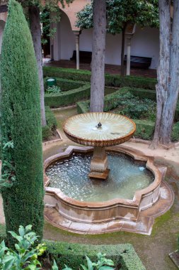 Old walls , gardens and buidings of medieval fortress Alhambra, Granada, Andalusia, Spain