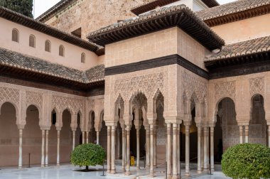 Old walls and buidings of medieval fortress Alhambra, Granada, Andalusia, Spain