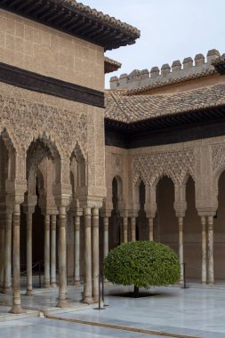 Old walls and buidings of medieval fortress Alhambra, Granada, Andalusia, Spain