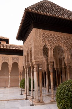 Old walls and buidings of medieval fortress Alhambra, Granada, Andalusia, Spain