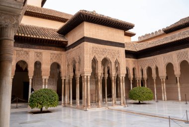 Old walls and buidings of medieval fortress Alhambra, Granada, Andalusia, Spain