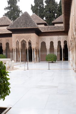 Old walls and buidings of medieval fortress Alhambra, Granada, Andalusia, Spain