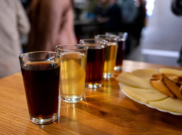 Tasting Different Sweet Wines Wooden Barrels Old Bodega Wine Bar — Fotografia de Stock