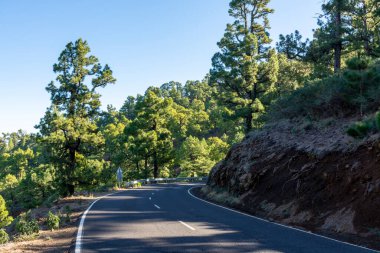 2021 'de güneşli bir günde Cumbre vieja volkanı patlamasından önce La Palma adasında en yüksek dağ olan Roque de los muchachos' a gitmek, İspanya 'nın Kanarya Adaları.