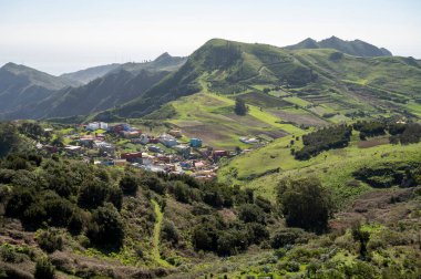 Anaga Ulusal Parkı 'nın yeşil dağlarının panoramik manzarası, Tenerife' nin kuzeyi, Kanarya Adaları, İspanya
