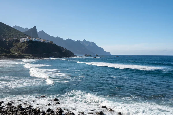 Panoramatický Výhled Lávové Skály Laya Almaciga Modrý Atlantický Oceán Národní — Stock fotografie