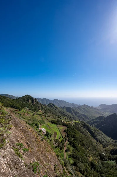 Anaga Ulusal Parkı 'nın yeşil dağlarının panoramik manzarası, Tenerife' nin kuzeyi, Kanarya Adaları, İspanya