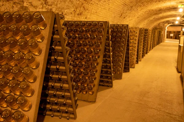 Mousserende Droge Witte Rosé Wijnproductie Traditionele Wijze Ondergrondse Kelders Wenen — Stockfoto