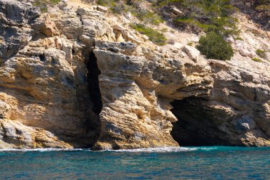 Calanques Ulusal Parkı, Provence, Fransa 'da Akdeniz çam ağaçları beyaz kireçtaşı kayalar ve uçurumlar üzerinde büyüyor