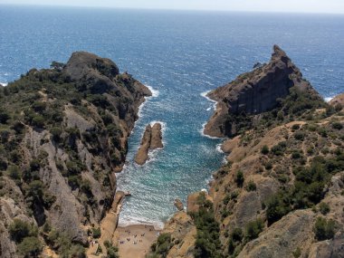 Rocher du capucin cliff in blue Calanque de Figuerolles near La Ciotat, Provence, France, summer vacation in France