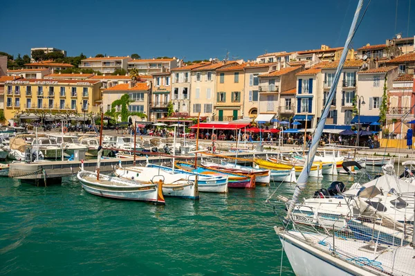 Sunny day in april in South of France, view on old fisherman\'s port with boats and colorful buildings in Cassis, Provence, France