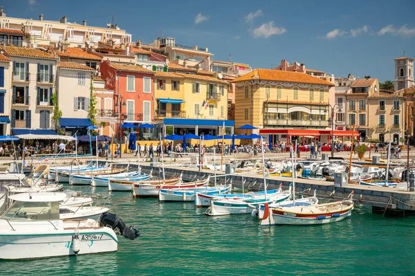 Sunny day in april in South of France, view on old fisherman\'s port with boats and colorful buildings in Cassis, Provence, France