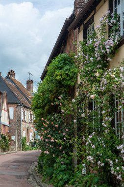 Turizm beldesi, en güzel Fransız köylerinden biri, Gerberoy - küçük tarihi köy, yarı keresteli evler ve renkli güller, Fransa
