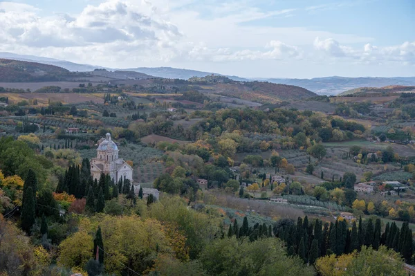 Vista Sobre Colinas Vinhedos Perto Cidade Velha Montepulciano Toscana Outono — Fotografia de Stock