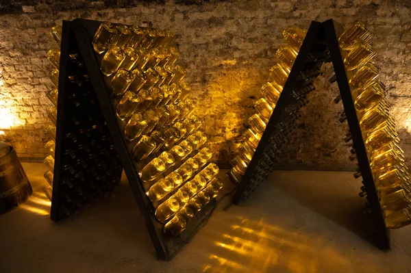 オーストリア ウィーンの地下室で伝統的な方法でスパークリング白とバラのワイン生産 — ストック写真